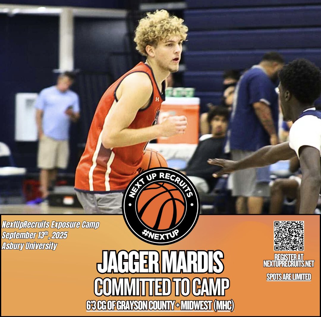 NextUpRecruits (@nextuprecruits) on Twitter photo 2026 - 6’3 CG Jagger Mardis (<a href="/JaggerMardis5/">Jagger</a>) of Grayson County / Midwest (MHC) has registered for our Exposure Camp at Asbury U on September 13th.
Mardis has been one of the hottest names in KY this summer. Recently offered by Brescia.
Register Here: nextuprecruits.sportngin.com/register/form/… 2026 - 6’3 CG Jagger Mardis (<a href="/JaggerMardis5/">Jagger</a>) of Grayson County / Midwest (MHC) has registered for our Exposure Camp at Asbury U on September 13th.
Mardis has been one of the hottest names in KY this summer. Recently offered by Brescia.
Register Here: nextuprecruits.sportngin.com/register/form/…
