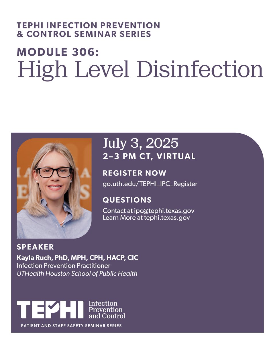 In this module. learn the fundamentals of high-level disinfection in healthcare—what it is, how it works, and how to monitor it. Earn CME, CNE, a-IPC, CIC &amp; CPH credits while boosting your infection prevention skills. Register now: go.uth.edu/TEPHI_IPC_Regi…