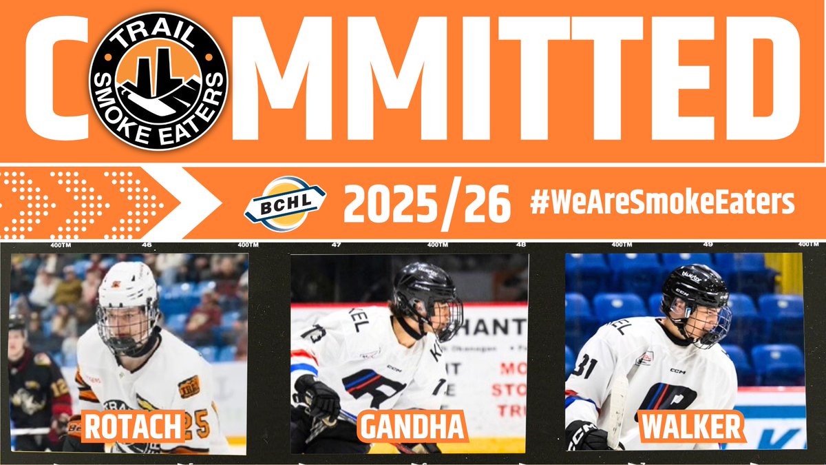 ✍️ SIGNED! Rotach, Gandha &amp; Walker (2025-26 BCHL Season)
📰 TrailSmokeEaters.com/Smokies-Sign-R…
#WeAreSmokeEaters