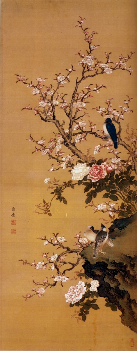 JapanTraCul's tweet image. Flowers and Birds, by Mori Ransai, 18th century