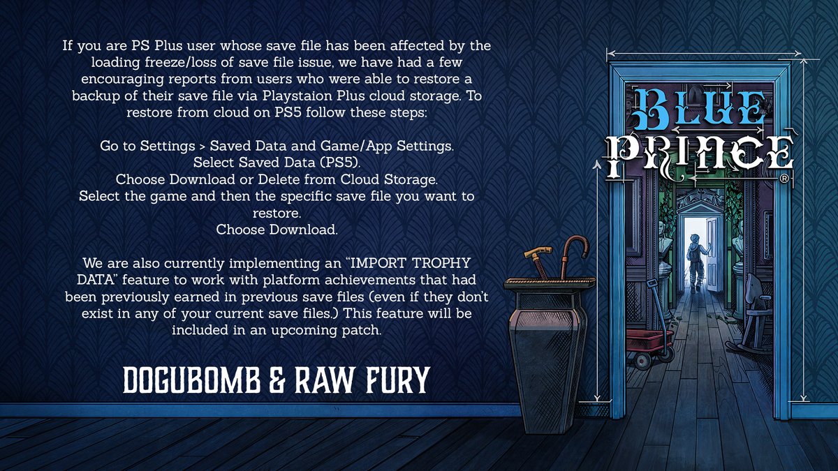 An update on the PS5 loading freeze/loss of save file issue.