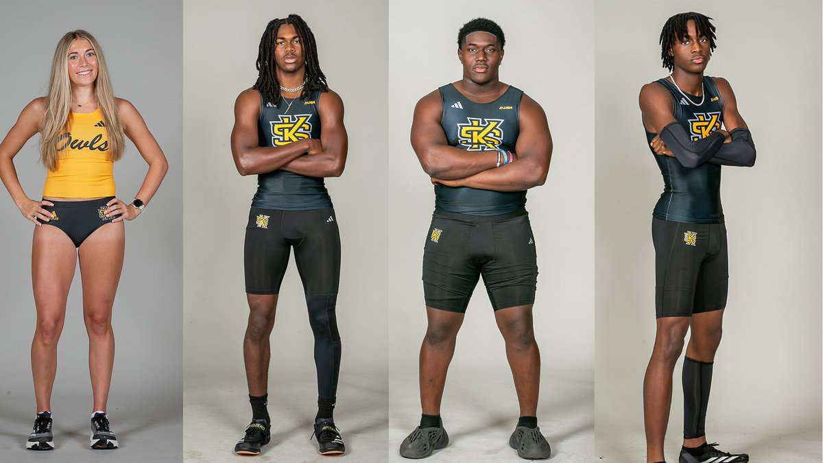 KSUTrackFieldXC's tweet image. Freshmen Miah Johnson, Rickey Robbins, Kenyatta Bennett and Justin Warner will compete at the USATF U20 Championships Thursday and Friday!
Preview: tinyurl.com/24y49qzh
#HootyHoo | #ThinkBigger