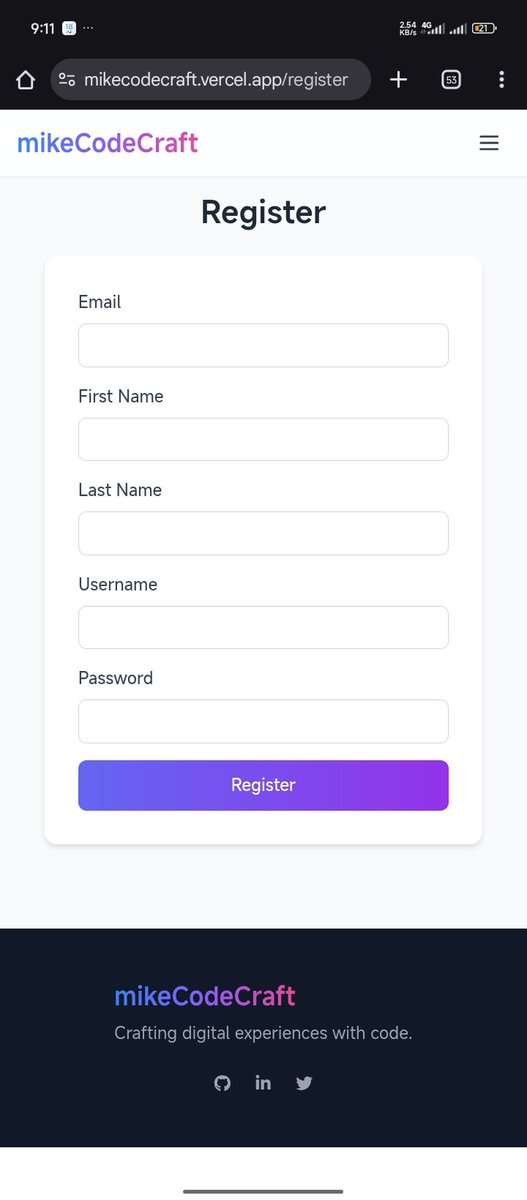 mikeCodeCraft's tweet image. Day 44 of 100 days challenge
Finally guyssssssssssssss
This backend and frontend has agreed to be friends. I feel so emotional right now😭
You can now register and login... the database is responding well.
#mikeCodeCraft @MitaSchool