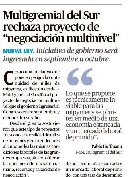 ⚠️ La Multigremial de Los Ríos rechaza el proyecto de "Negociación Multinivel": perjudica a las pymes y concentra más poder en las grandes empresas. Urge legislar pensando en las regiones. #LosRíos #Pymes #MultigremialDelSur #NegociaciónMultinivel