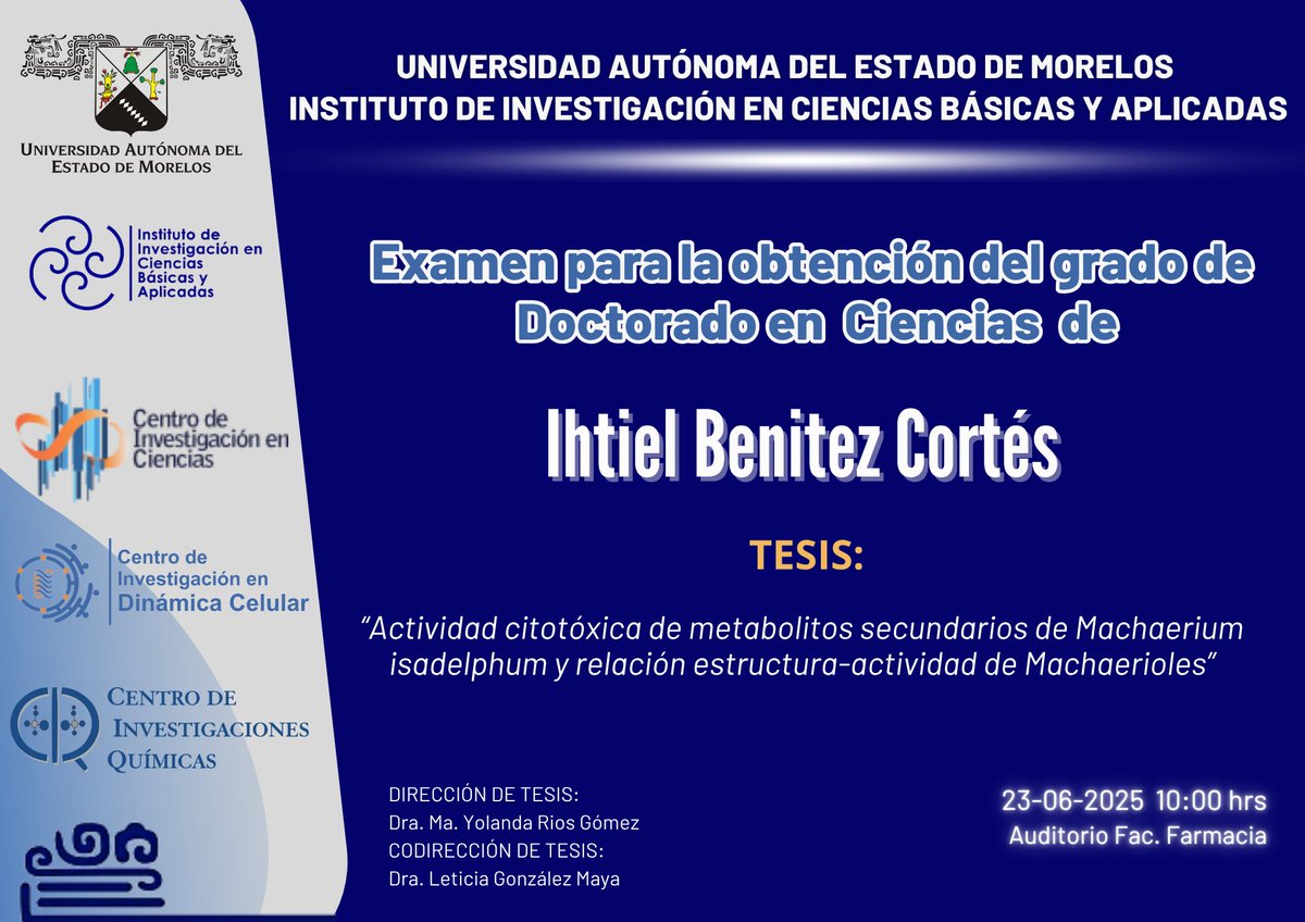#examendegrado #PosgradoEnCiencias¡¡¡ #CIQ te desea lo mejor !!! El #Posgrado en #Ciencias área #Química se complace en hacer de su conocimiento el examen para obtener el grado de Doctor al Mtro. BENITEZ CORTÉS IHTIEL. ¡ F E L I C I D A D E S !  #orgullociq #UAEM
