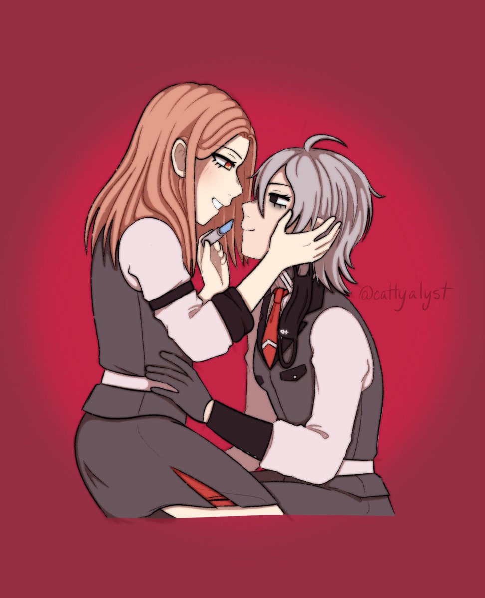 cattyalyst's tweet image. borrowing helga’s lipstick… better hope it’s not poisoned / (fem yakonemo lol) #yakonemo #guiltyparade