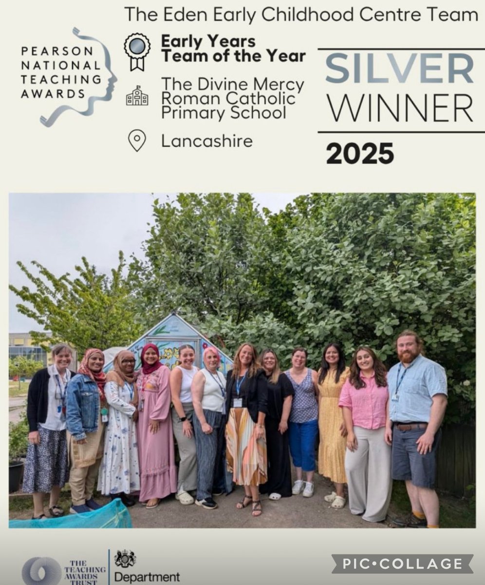 JoPetersEYFS's tweet image. 🎉🎉🎉🎉🎉🎉🎉🎉🎉🎉🎉🎉
Eden Early Years Team @RCDivineMercy are delighted and honoured to have won silver Early Years Team of the Year with Pearson National Teaching Awards. Congratulations to all the winners for making a difference everyday. @TeachingAwards @PearsonSchools…