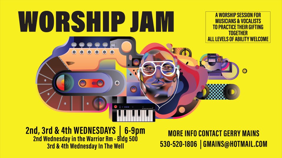 Worship Jam - Develop and Expand your Musical Skill and Creativity

June 25, 2025
6:00 - 9:00pm

A Worship Jam Session for musicians and vocalist with all levels of ability welcome!

Worship Jam is starting back up on the 2nd, 3rd and 4th Wednesday's from 6-9.

2nd Wednesday -