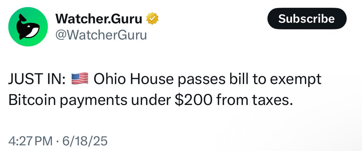 3orovik's tweet image. Ohio just CHANGED the game for Bitcoin

you can now SPEND your Bitcoin TAX FREE

you can spend up to $200 PER transaction on anything in Ohio, without owing taxes!

imagine paying for dinner at a restaurant with Bitcoin, and not having to pay capital gains taxes

BULLISH