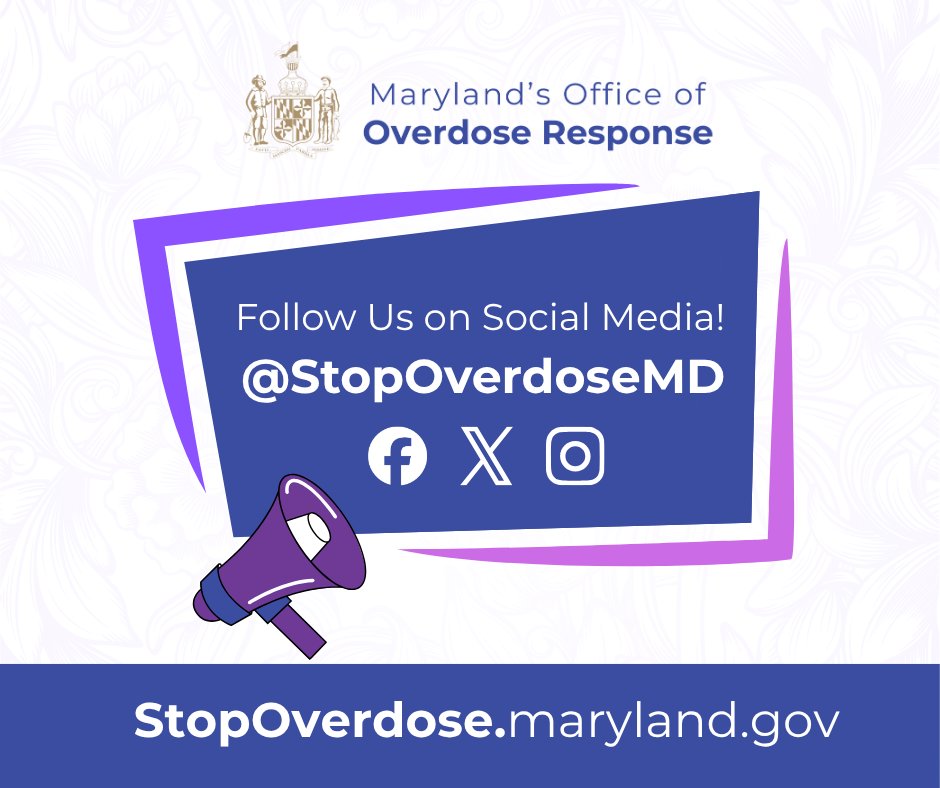 Stay in touch with Maryland's Office of Overdose Response across our social media channels!  

You can also sign up to receive email updates from our team using this form: forms.gle/tXZE89YZmeFpZW…

#StopOverdoseMD