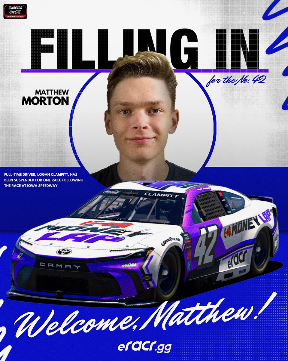 We're excited to welcome <a href="/MatthewMorton31/">Matthew Morton</a> to drive for us in the #eCCiS Dover race next week. Matthew had a great attitude following free agency and we had his name circled so, if needed, he could display his talent and hopefully score a full-time ride in the future. <a href="/ENASCARGG/">ENASCAR</a>