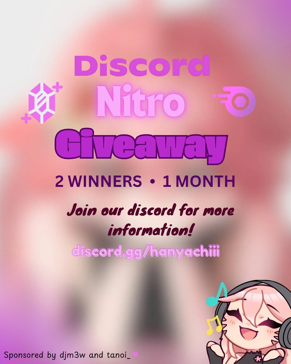 🍓 DISCORD NITRO GIVEAWAY 🍓
 
to win one month of nitro join the discord for more information! ( ˶˘ ³˘)♡  no limits on entries

 2 winners announced on june 19th ON STREAM :3