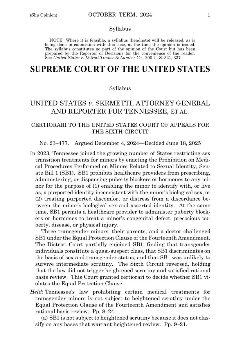 🚨MAJOR VICTORY — SCOTUS upheld Tennessee’s ban on “gender-affirming care” for minors, rejecting the left’s attempt to invent a constitutional right to puberty blockers, sterilizing drugs, and irreversible procedures.

AFL filed an amicus brief in the case.

This is a HUGE win.