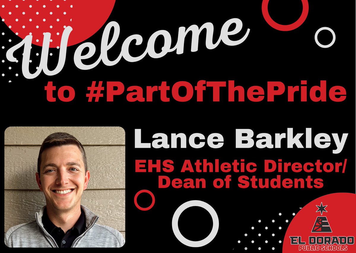 Please help us welcome Lance Barkley as new EHS Athletic Director and Dean of Students for 2025-2026! We are excited to have him become #PartOfThePride!
usd490.org/article/2276919