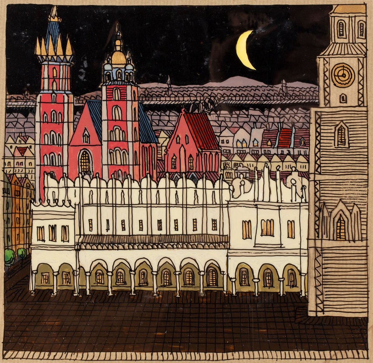 Józef Wilkoń, Night in Kraków, 1974