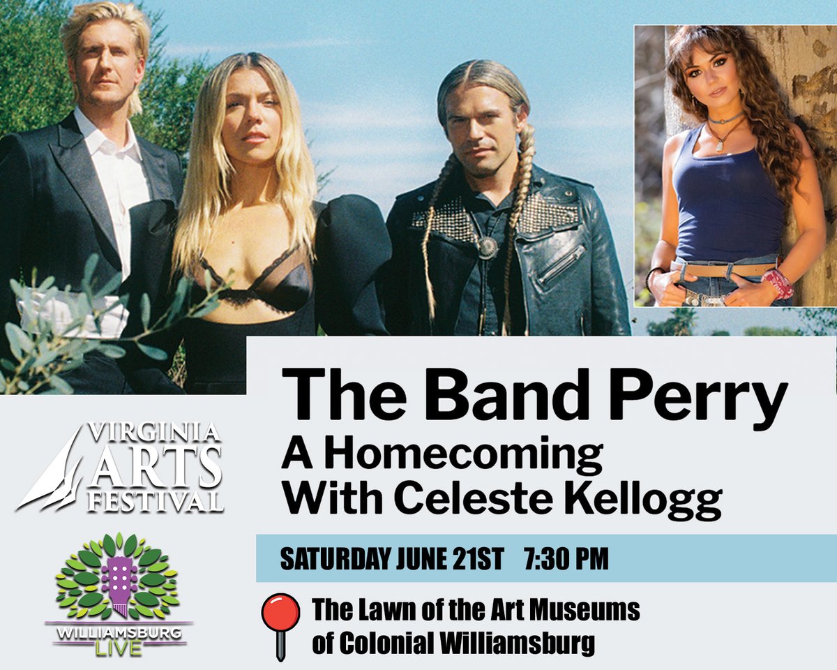 THIS SATURDAY - we will be opening for The Band Perry at Virginia Arts Festival Williamsburg Live on the Lawn of the Art Museums in Colonial Williamsburg!  The show starts at 7:30!  Gates open for VIPs at 5pm and for General Public at 5:30!

See tickets and grab your tickets