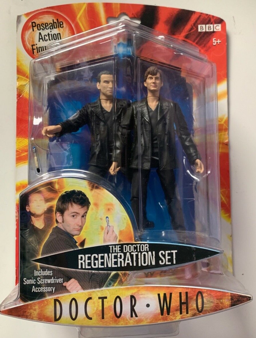 DocWhoFigures's tweet image. Today marks 20 years since we said goodbye to the Ninth Doctor and hello to the Tenth! The Regeneration set was originally an Argos exclusive for £9.99 - do you remember this release?