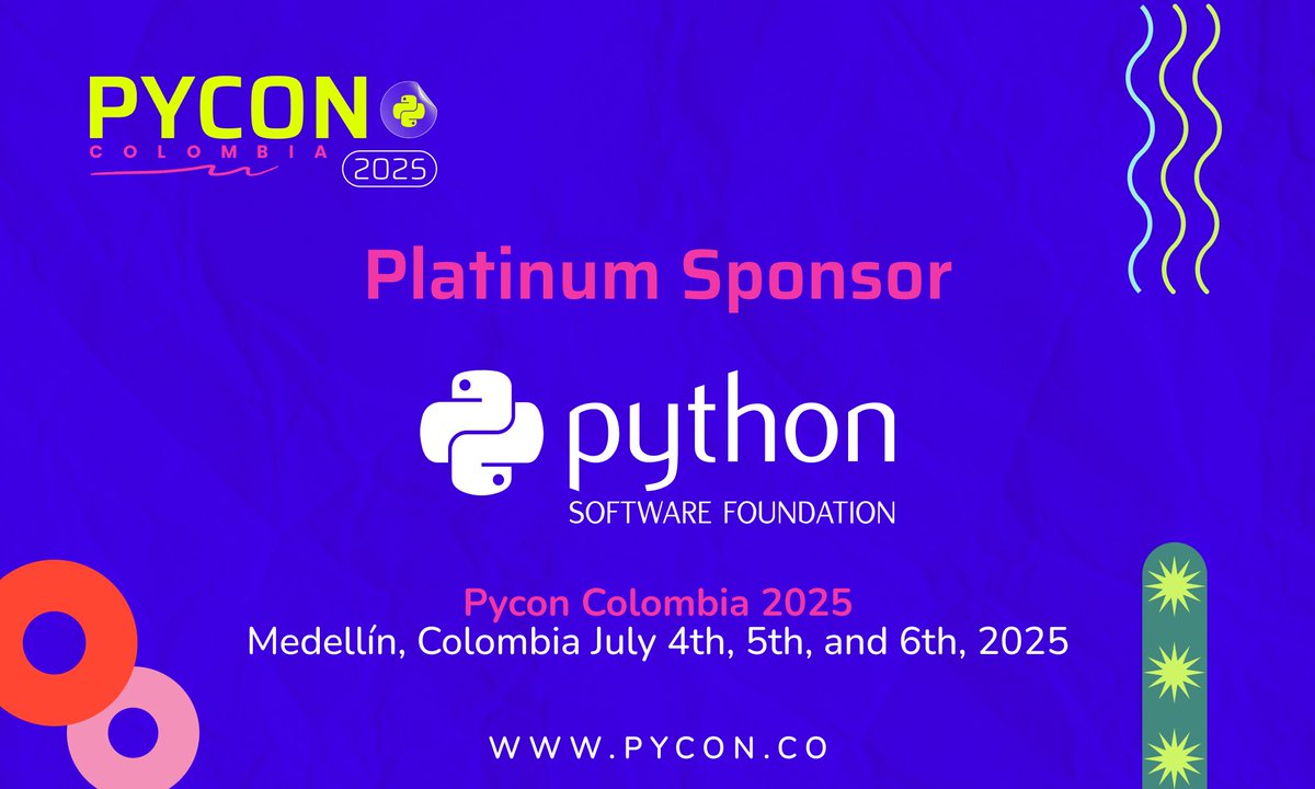 pyconcolombia's tweet image. We want to thank Python Software Foundation who sponsored PyCon Colombia 2025 conference, thank you for trusting in this great event and the organizing team, your support was crucial for the great outcome!
#PyconColombia2025 #PythonSoftwareFoundation #Presencial #Programacion