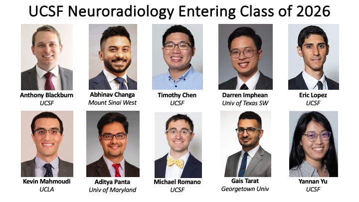 On this fellowship Match Day, we are thrilled to welcome the UCSF Neuroradiology fellows entering class of 2026!  We look forward to working with you!