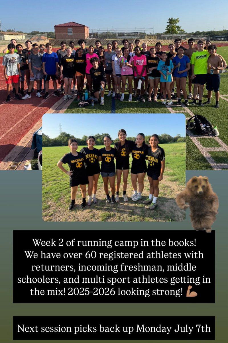 BrennanTrack's tweet image. Week 2 of running camp complete!
We have over 60 registered athletes with returners, incoming freshman, middle schoolers, and multi sport athletes getting in the mix! 2025-2026 looking strong!
Next session picks back up Monday July 7th.