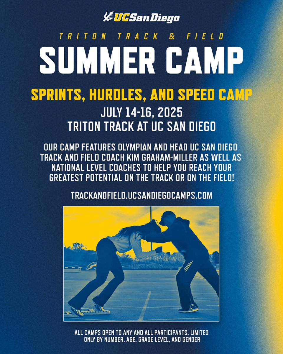 Registration for our upcoming Sprints, Hurdles, and Speed Camp is now open!

🔗 bit.ly/448wj5Z

#GoTritons