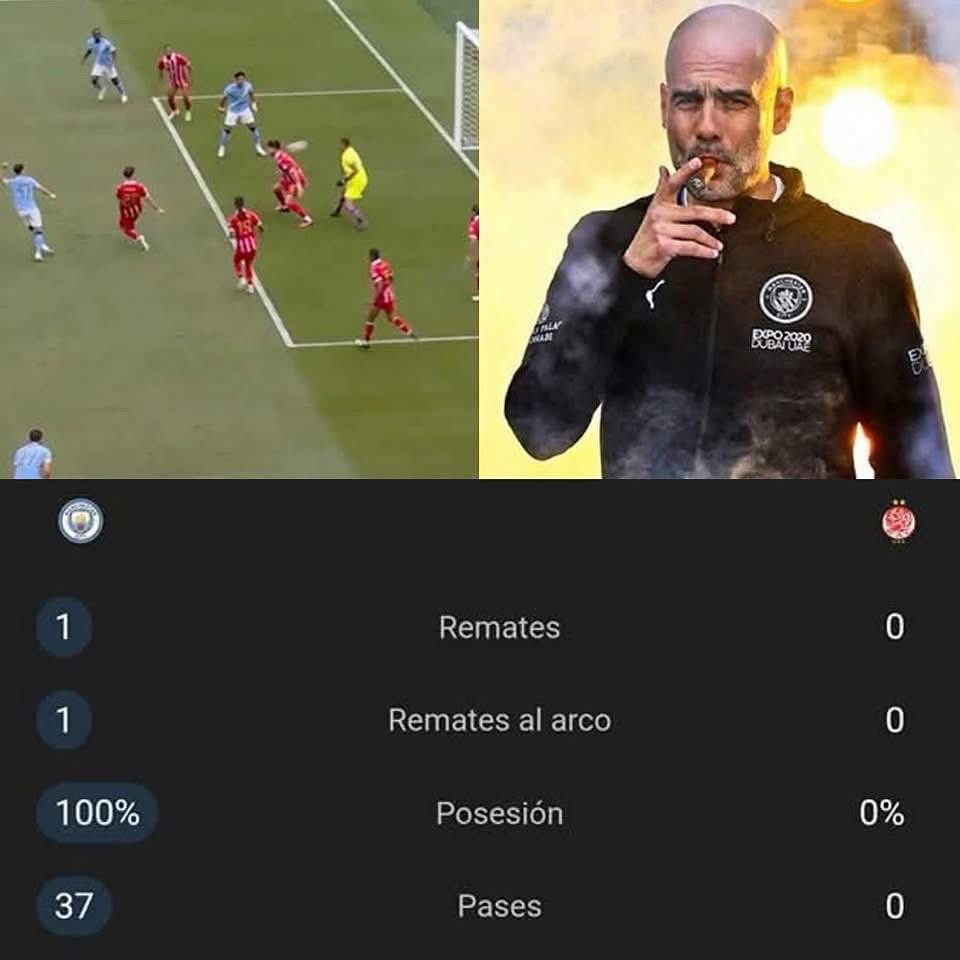 Hoy Guardiola ha cumplido su mayor sueño y fant4sía, su equipo ha anotado un gol teniendo 100% de la posesión del Balón 🥴