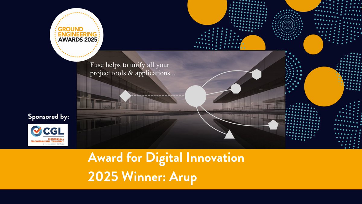 💻 Award for Digital Innovation

Congratulations to <a href="/Arup/">Arup</a> for Fuse &amp; ProjectGPT – winner of the #GEAwards Digital Innovation Award, sponsored by CGL  
#winner #groundengineering