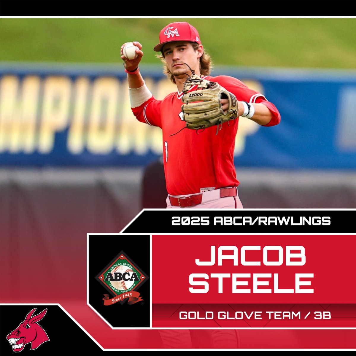 Holding down the hot corner 🔥🔥🔥

Jacob Steele has been named to the <a href="/ABCA1945/">ABCA</a> / Rawlings Division II Gold Glove Team at third base for the 2025 season‼️

📝 | bit.ly/4kQJAr5

#teamUCM x #RollStable