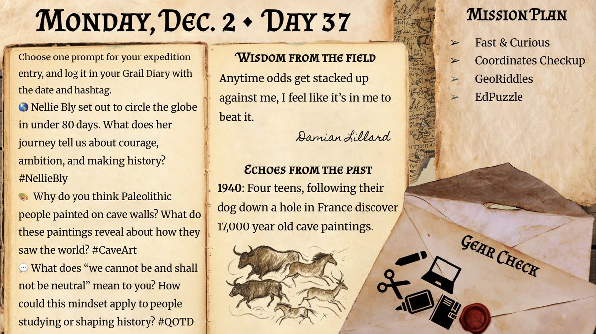 MoriartyHistory's tweet photo. Looking for teachers feedback on the agenda slide I’ve just put together for next year. Tinkering still, but not sure if this is too much going on for my 6th graders. Introducing an interactive notebook with daily prompt (left panel) this fall. #sschat #tlap https://t.co/edt5CqhFvr