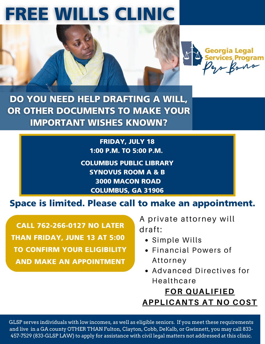 Do you live in the Columbus area? Don't forget to register for our free wills clinic by this Friday, June 20th: