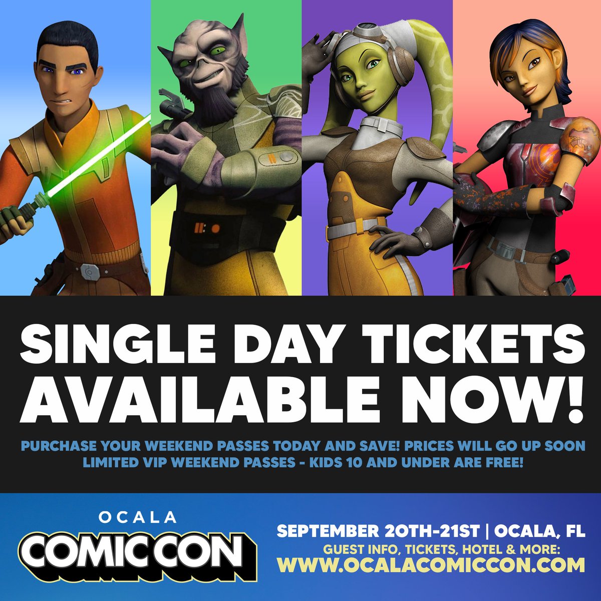 Fans will have the chance to meet the cast of Star Wars Rebels at this years Ocala Comic Con! Taylor Gray, Vanessa Marshall, Steve Blum, and Tiya Sircar will be attending. 

To view the current guest list and pre-order tickets, please visit: ocalacomiccon.com