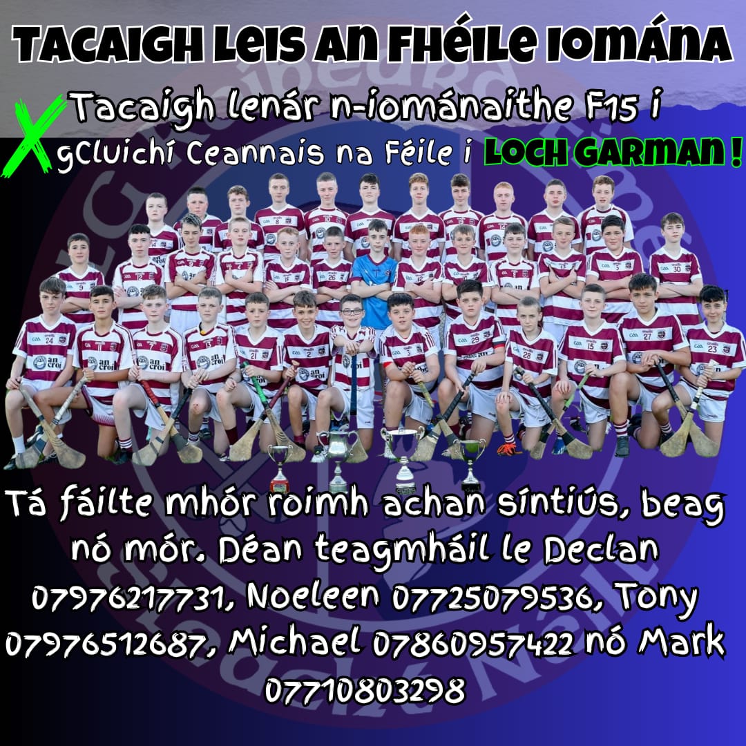GACSlaughtneil's tweet photo. Tá am agaibh go fóill chun tacaíocht a thabhairt dár n-iománaithe F15 sula dtugann siad aghaidh ar Loch Garman mar sheaimpíní Fhéile na nGael Dhoire. 
Theres still time to support our U15 hurlers before they travel to the Féile na nGael competition in Wexford as Derry Champions. https://t.co/QnVclElNj6