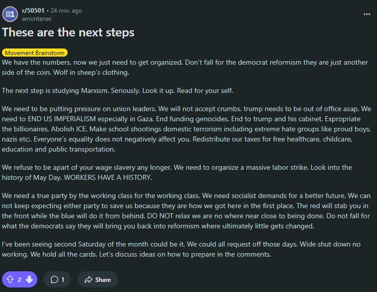 "It's time to study Marxism"

50501 communists just went mask off.