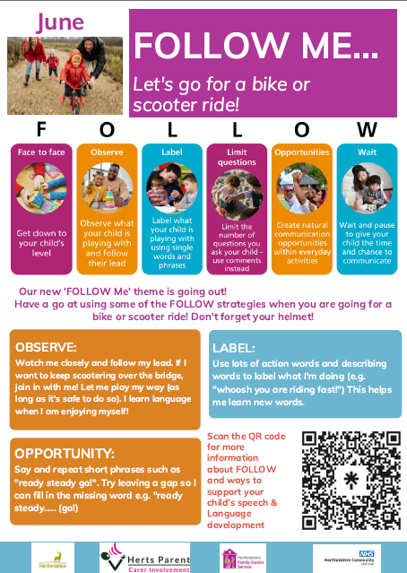 Herts CYPT (@herts_cypt) on Twitter photo Our new 'FOLLOW Me' theme is going out!
Have a go at using some of the FOLLOW strategies when you are going for a bike or scooter ride! Don't forget your helmet!
linktr.ee/EYFOLLOW?utm_s…
<a href="/HertsLibraries/">Herts Libraries</a> <a href="/hertsearlyyears/">HfL Early Years</a> @beststartherts Our new 'FOLLOW Me' theme is going out!
Have a go at using some of the FOLLOW strategies when you are going for a bike or scooter ride! Don't forget your helmet!
linktr.ee/EYFOLLOW?utm_s…
<a href="/HertsLibraries/">Herts Libraries</a> <a href="/hertsearlyyears/">HfL Early Years</a> @beststartherts