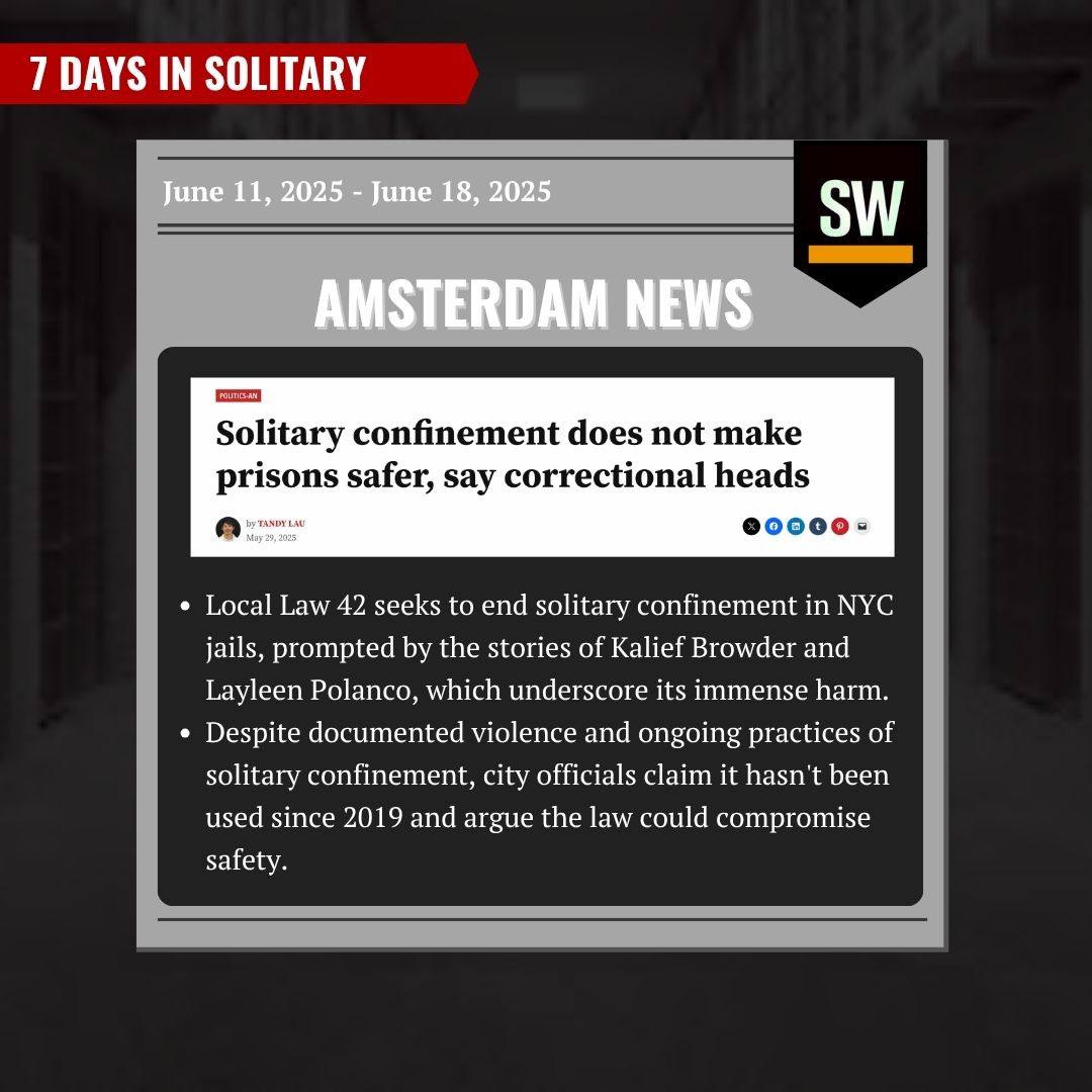 solitarywatch's tweet photo. The fight for NYC's HALT Law to end solitary confinement continues. 11,000 people are held in solitary confinement by the Federal Bureau of Prisons. Tariq MaQbool's moving narrative captures the psychological toll of forced isolation.  

Read more here: https://t.co/h8x8miYJeV https://t.co/RJqRy8sV8w