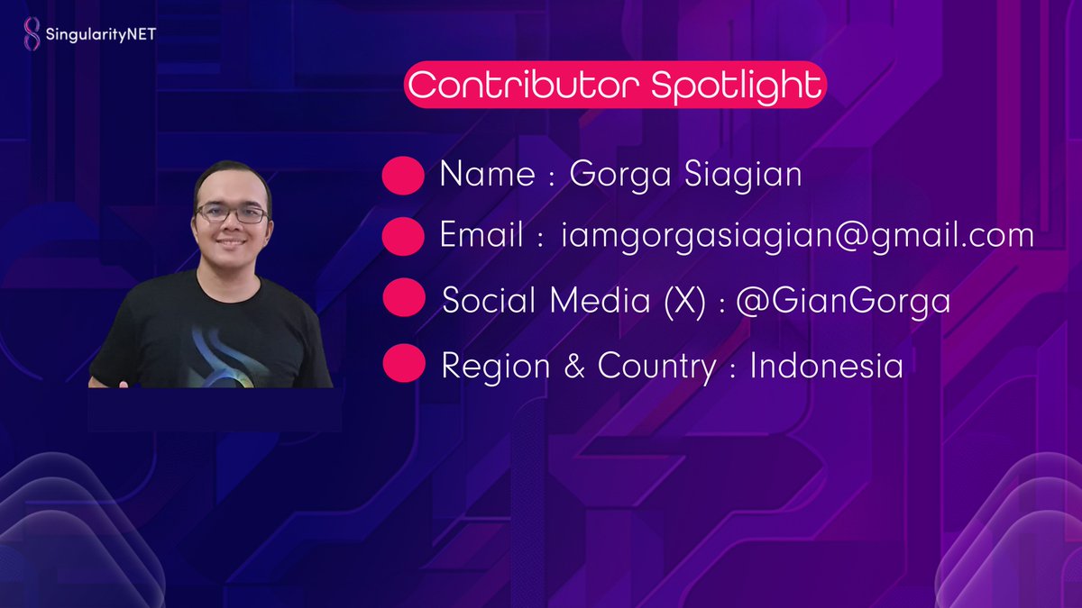 SNET_Ambassador's tweet photo. Introducing @SNET_Ambassador Contributor Spotlight #Issue09!
Introducing @GianGorga from Indonesia 🇮🇩, a vibrant member within the SingularityNET Ambassador Program, actively engaging across various working groups!
Discover Gorga's journey and the significant impact he has made in shaping the future of @SingularityNET! 👇
🧵👇