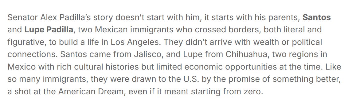 Charles Campbell (@ccampbell1946) on Twitter photo <a href="/AlexPadilla4CA/">Alex Padilla</a> Let's keep asking to see Alex Padilla's Mother's and Father's immigration status.
This is all I have found, which skirts the issue. <a href="/AlexPadilla4CA/">Alex Padilla</a> Let's keep asking to see Alex Padilla's Mother's and Father's immigration status.
This is all I have found, which skirts the issue.