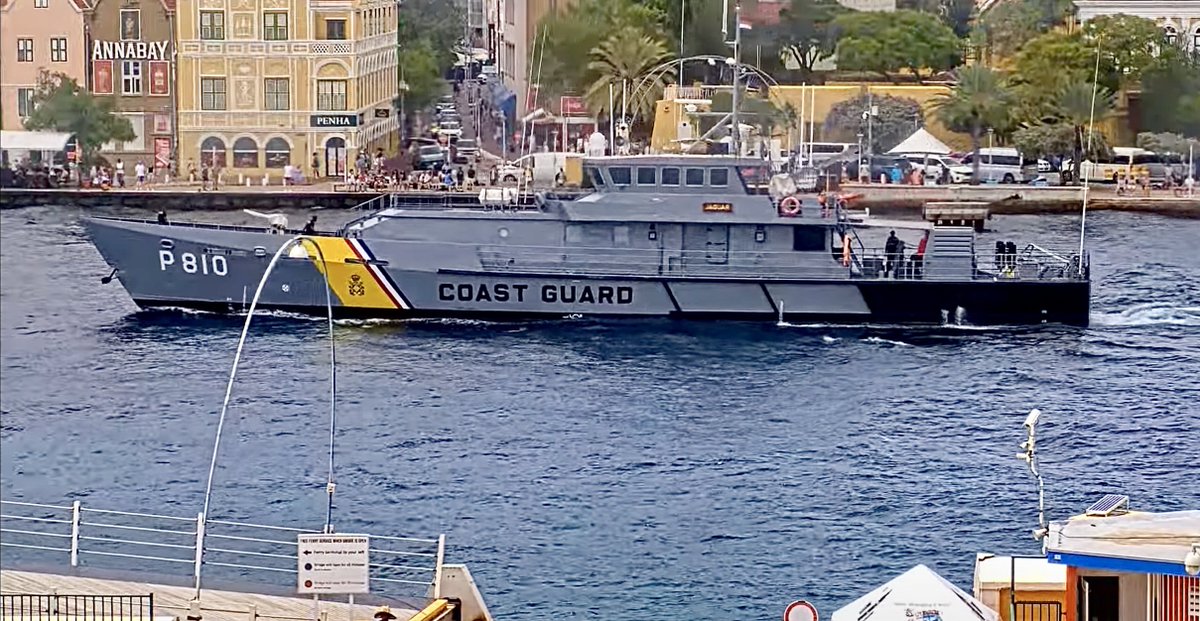 Dutch Caribbean Coast Guard Damen Stan 4100 patrol cutter Jaguar (P 810) with multiple in/outs today in Willemstad, Curaçao - June 18, 2025  

SRC: webcam