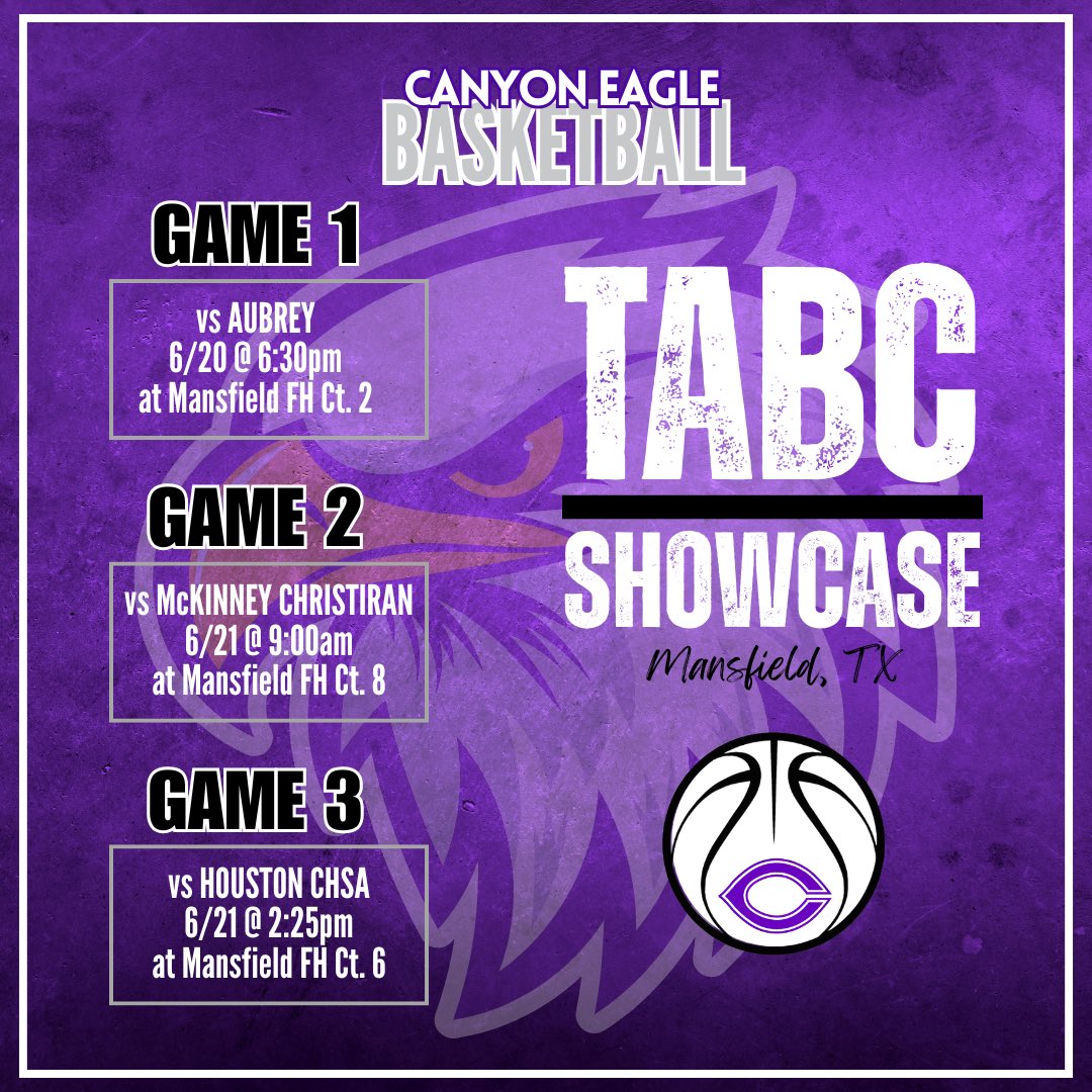 Canyon Eagle Basketball (@chseaglehoops) on Twitter photo Headed out this weekend for the TABC Showcase!  
Can’t wait to compete against different teams from across the state of Texas!
🏀🦅Go Eagles!!! Headed out this weekend for the TABC Showcase!  
Can’t wait to compete against different teams from across the state of Texas!
🏀🦅Go Eagles!!!
