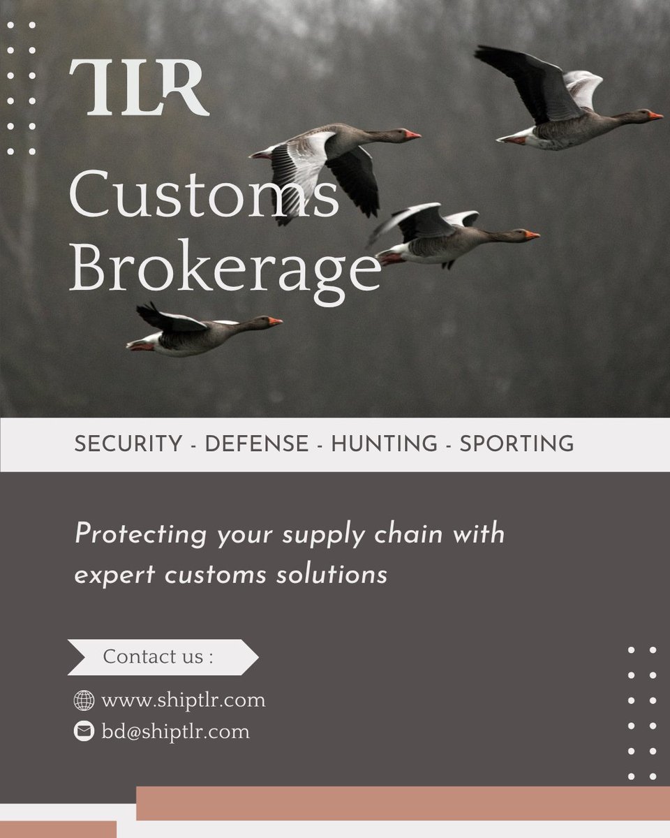 shiptlr's tweet image. TLR offers specialized customs brokerage for a diverse range of imports, supporting the security &amp;amp; defense industries, as well as the hunting, sporting, and conservation communities.

Contact us today to learn more: bd@shiptlr.com
#CustomsBroker #ImportCompliance #DCMA #CBP  #TLR