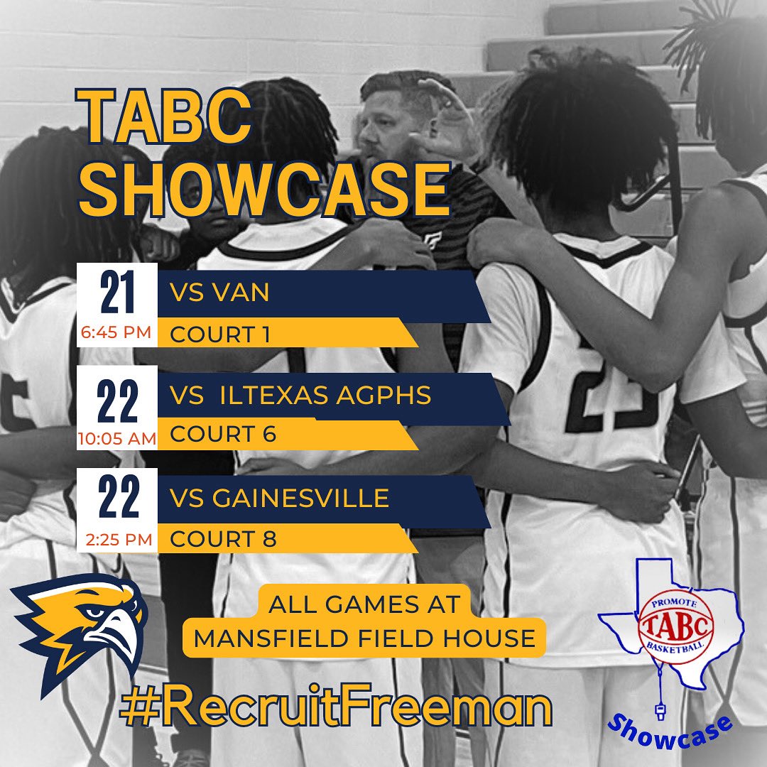 fhsgoldhoops's tweet photo. Come watch the Freeman Golden Eagles take flight at @Tabchoops Showcase!!
#RecruitFreeman
#TABCShowcase https://t.co/5ETrw6z5Mh