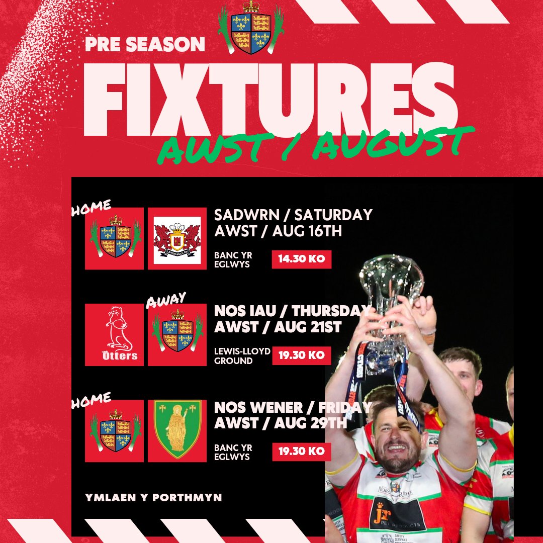 llandoveryrfc's tweet image. Pre Season 25/26 

Dyma gemau dros y haf, I helpu ni paratoi ar gyfer y tymor newydd.

Pleased to announce our fixtures to prepare for the 25&apos;26 @SuperRygbiCymru season.

🆚 @RFCLlangennech Sat Aug 16th

🆚 @Narberth_RFC Thurs Aug 21st

🆚 @RFCMerthyr  Fri Aug 29th 

🔴⚪🟢