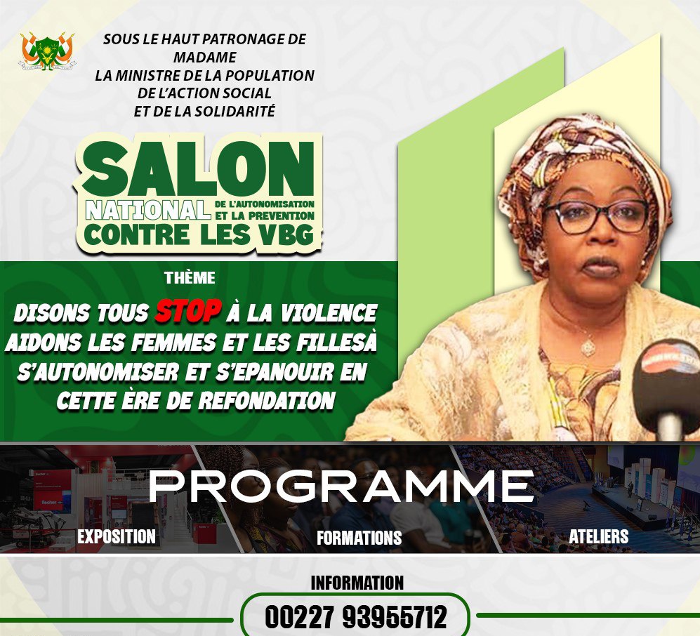 Maradi reçoit la première édition du SALON NATIONAL DE L'AUTONOMISATION ET LA PRÉVENTION CONTRE LES VIOLENCES BASÉES SUR LE GENRE 
DU 28 AU 31 JUILLET 
programme ( exposition , formation concours, atelier etc...) Réserve vite ta place en t'inscrivant
 docs.google.com/forms/d/1HQaFJ…