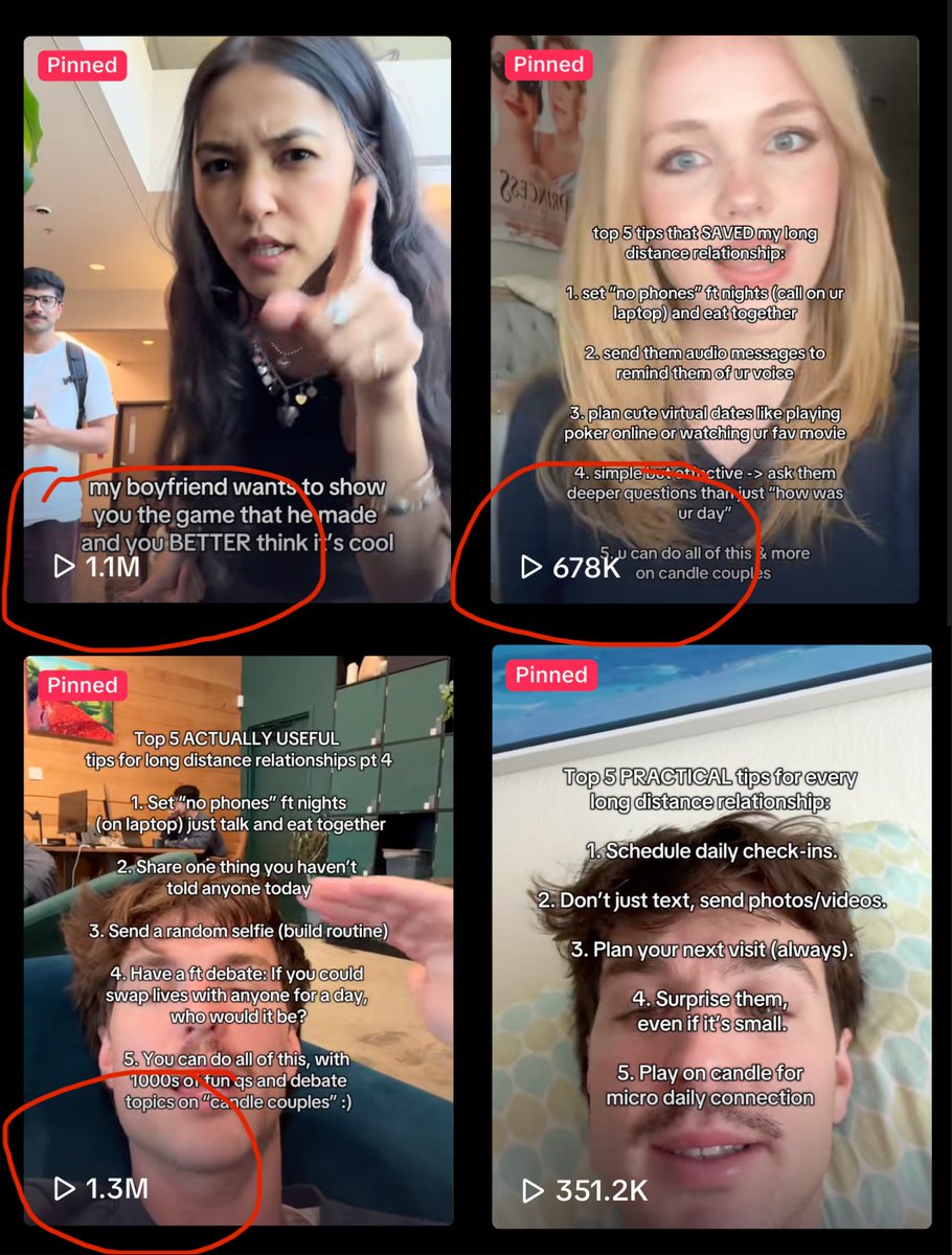 day 109 of building candle, the duolingo for relationships

here’s the breakdown of why we think the last 2 tiktoks worked, one trend-based, one repeatable

Format 1: trend-based
what we did: we searched adjacent couple terms on tiktok like boyfriend, ldr, relationship,