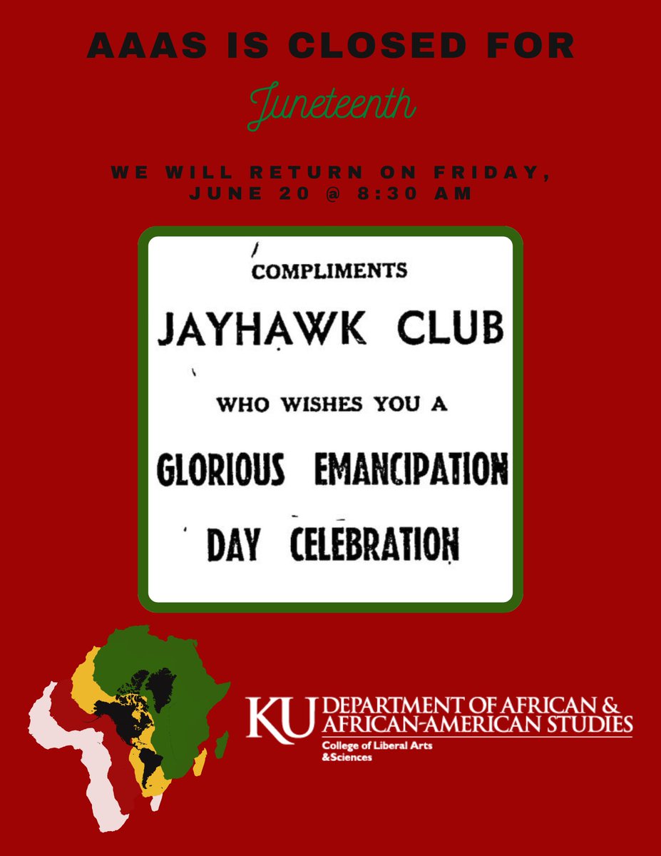 KUafs's tweet image. #AAASKU is closed for Juneteenth. We will return on June 20, 2025