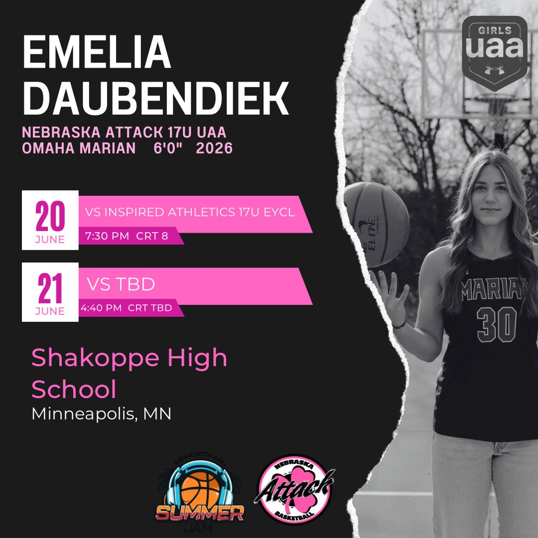 Emelia Daubendiek (@emeliadaubendi1) on Twitter photo Summer Jam schedule for this weekend in Minneapolis, Minnesota with <a href="/NebraskaAttack/">Nebraska Attack UAA</a>! Summer Jam schedule for this weekend in Minneapolis, Minnesota with <a href="/NebraskaAttack/">Nebraska Attack UAA</a>!