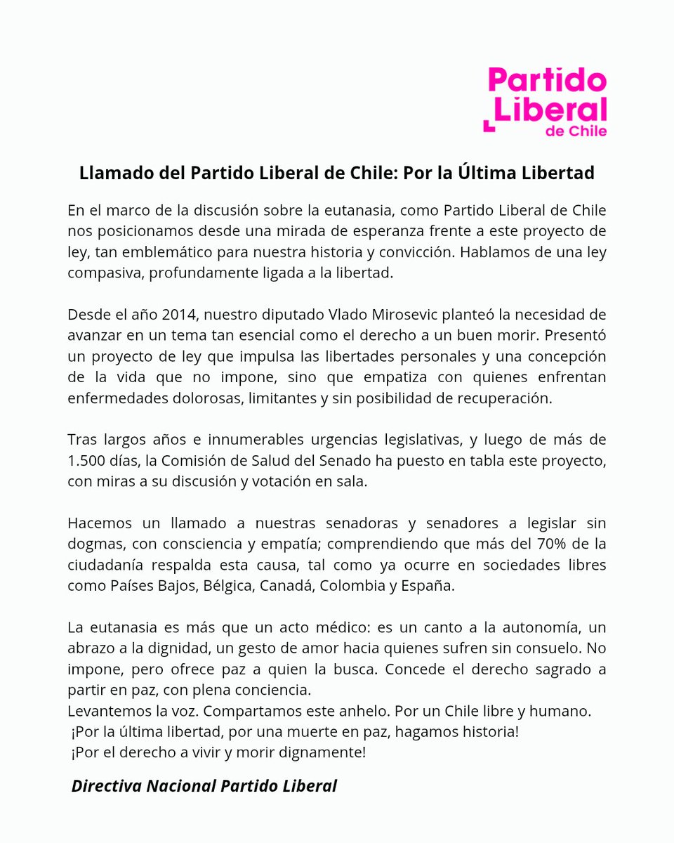 Comunicado Directiva Nacional sobre la discusión de Eutanasia 🕊