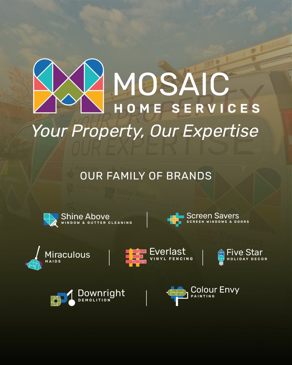GetMosaicYeg's tweet image. Simplify Your Property Projects, All in One Place
At Mosaic Home Services, our seven brands handle everything—from cleaning & painting to residential and commercial fencing, demolition, screen door and window services, and lighting solutions streamlining your property projects