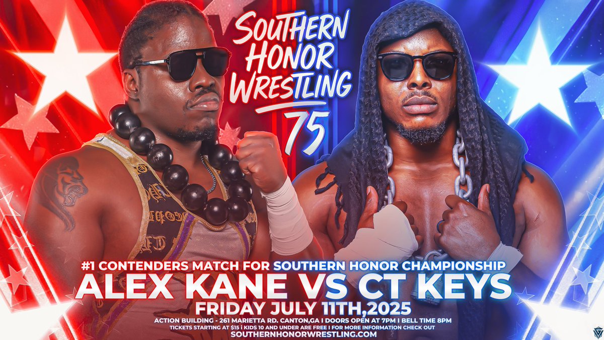 CT Keys vs. Alex Kane at #SHW75 on July 11th! No more sneak attacks. No more pull-aparts. Just two warriors meeting in the center of the ring, with everything on the line. The winner walks out as the new #1 Contender for Joe Black’s Southern Honor Championship at the #RumbleJack!