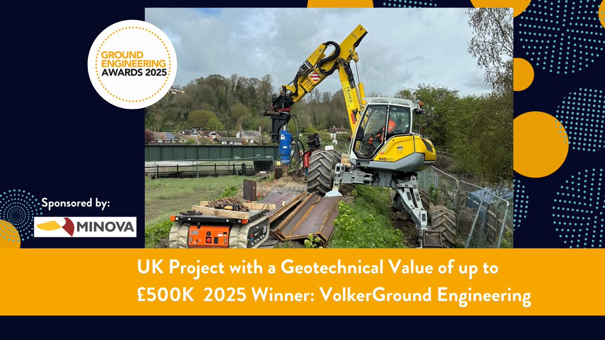💼UK Project (Geotechnical Value up to £500K)

Big congratulations to VolkerGround Engineering for Rother Tidal Walls – winner of the #GEAwards UK Project up to £500K category sponsored by <a href="/minovaglobal/">Minova</a>  
#winner #groundengineering